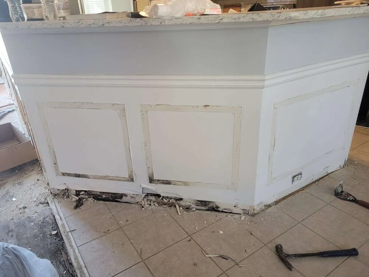Water damage and mold on kitchen during Storm Damage Restoration in Clemson